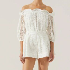 ASTR Brissa Eyelet Off the Shoulder Top and Short Set - Size L - Never worn